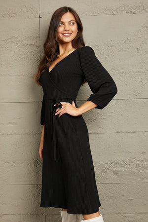 Always In Style Tie Waist Plus Size Black Midi Dress - MXSTUDIO.COM