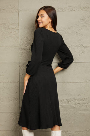 Always In Style Tie Waist Plus Size Black Midi Dress - MXSTUDIO.COM