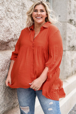 Appealing Balloon Sleeve Orange Plus Size Shirt - MXSTUDIO.COM