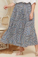 Artfully Printed Geometric Plus Size Pleated Skirt - MXSTUDIO.COM