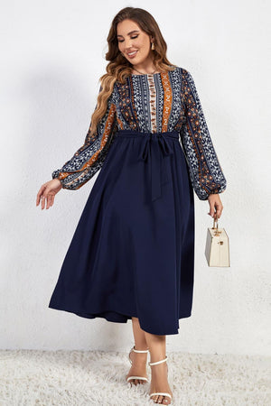 At My Best Long Sleeve Plus Size A Line Midi Dress - MXSTUDIO.COM