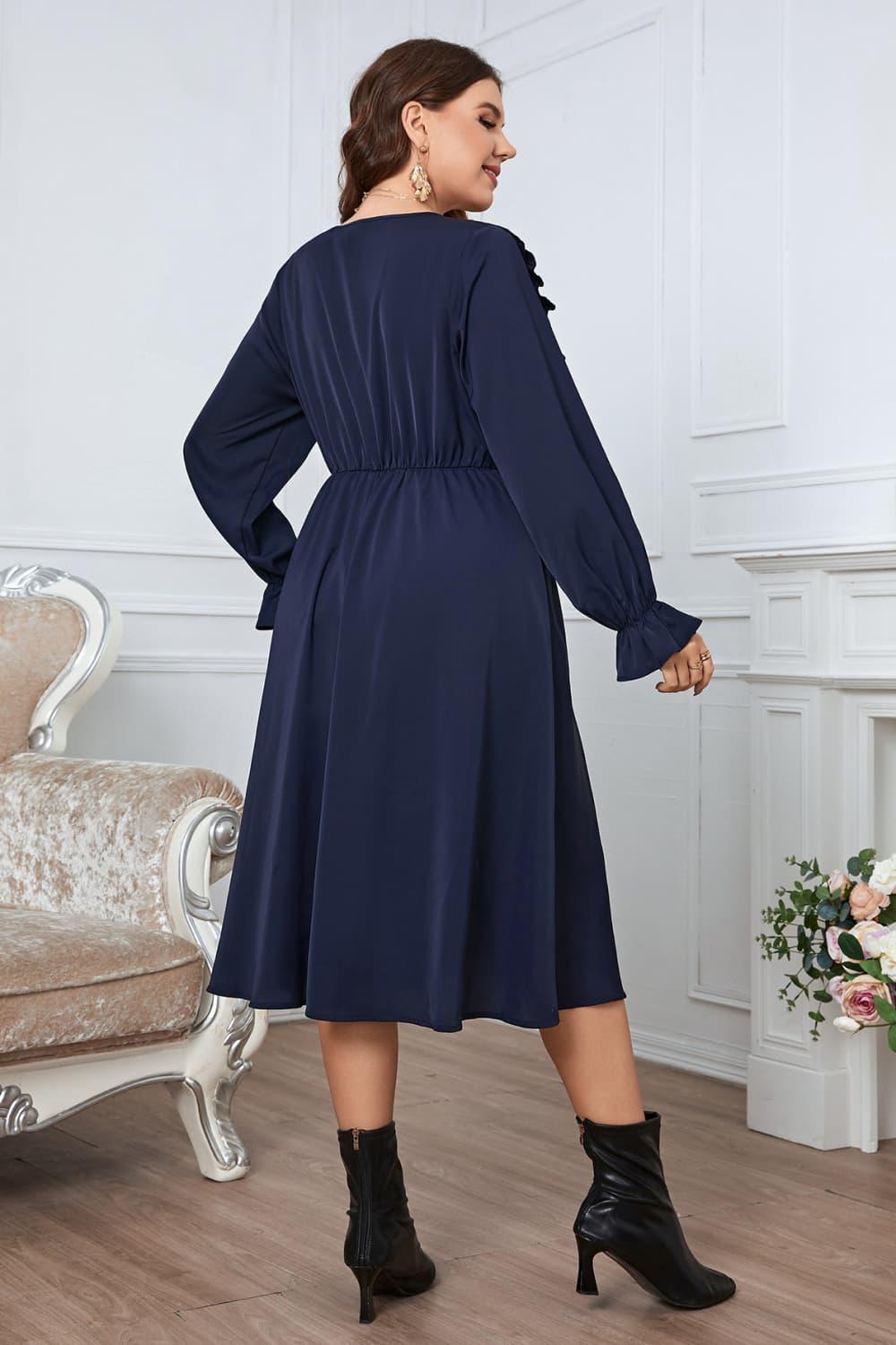 Awesome Long Sleeve Plus Size A Line Midi Dress - MXSTUDIO.COM