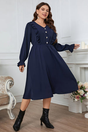 Awesome Long Sleeve Plus Size A Line Midi Dress - MXSTUDIO.COM