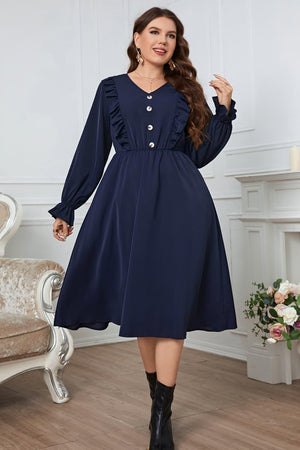 Awesome Long Sleeve Plus Size A Line Midi Dress - MXSTUDIO.COM