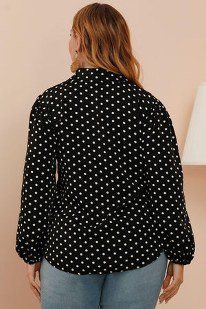 Balloon Sleeve Black Shirt White Polka Dots - MXSTUDIO.COM