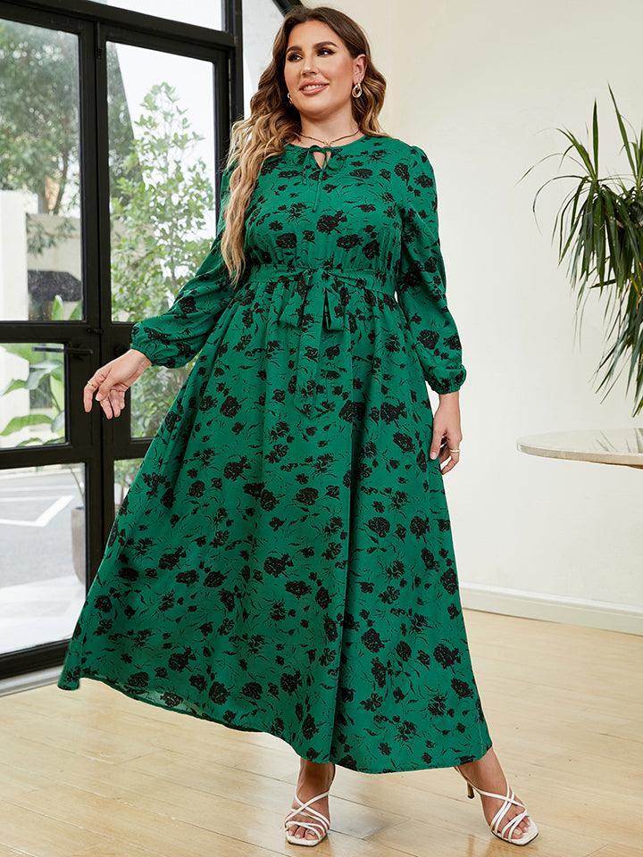 Be Bold Long Sleeve Plus Size Green Maxi Dress - MXSTUDIO.COM