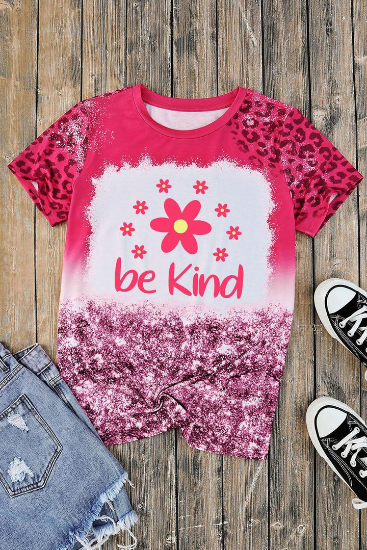Be Kind Leopard Floral Graphic Tee - MXSTUDIO.COM