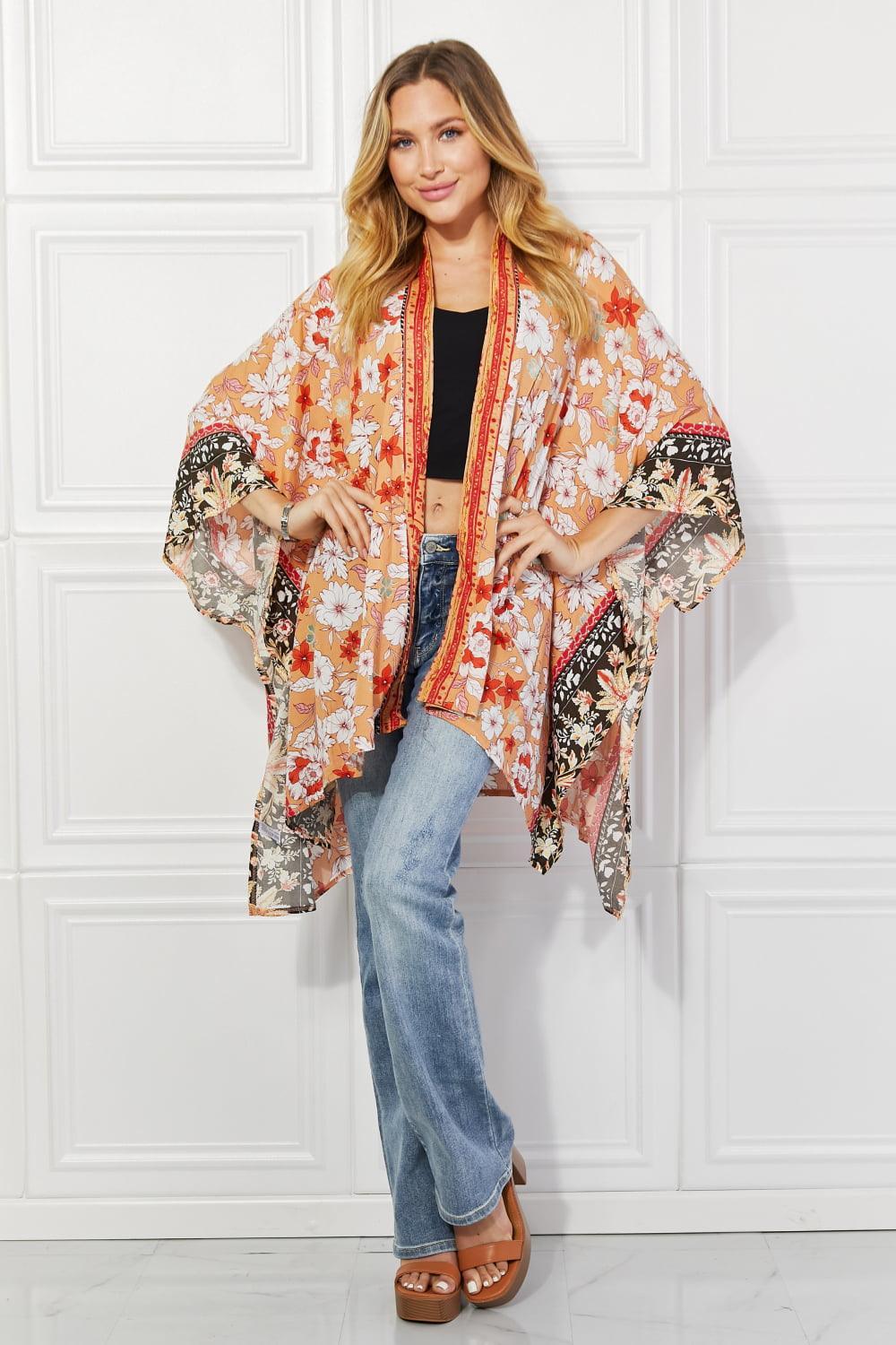 Beach Style Open Front Cover-Up Floral Kimono - MXSTUDIO.COM