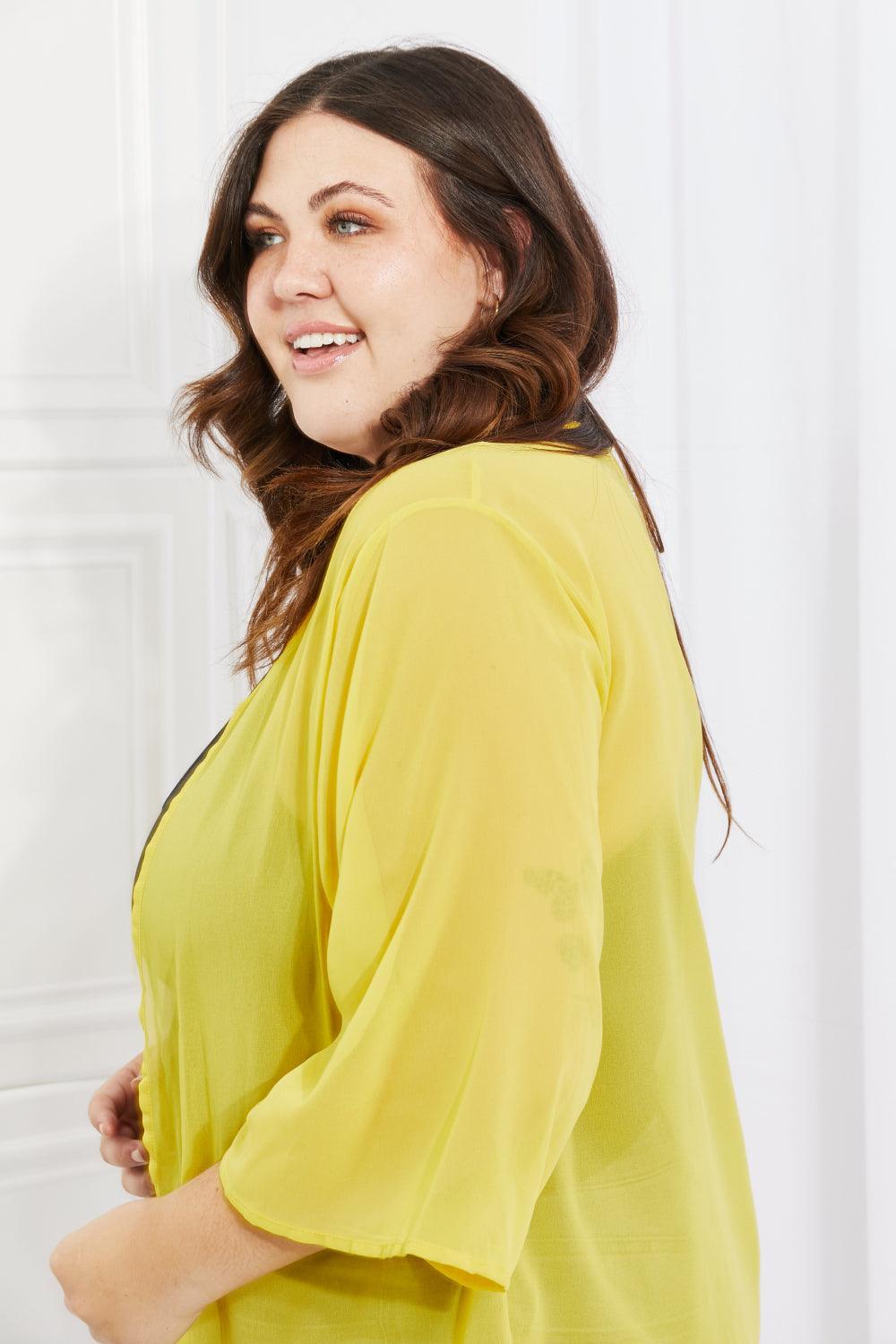 Best Self Plus Size Open Front Yellow Kimono - MXSTUDIO.COM