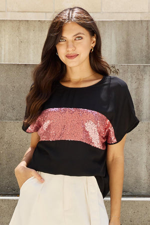 Better Me Short Sleeve Plus Size Sequin Top - MXSTUDIO.COM