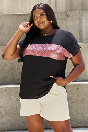 Better Me Short Sleeve Plus Size Sequin Top - MXSTUDIO.COM