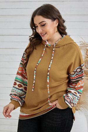 Boho Vibes Plus Size Printed Waffle-Knit Hoodie - MXSTUDIO.COM