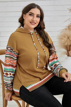 Boho Vibes Plus Size Printed Waffle-Knit Hoodie - MXSTUDIO.COM