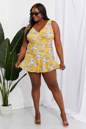 Boundless Floral Mustard Plus Size Swim Dress - MXSTUDIO.COM