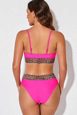 Breath Of Summer Leopard Contrast Pink Bikini Set - MXSTUDIO.COM