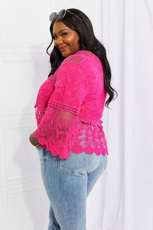 Breezy Sheer Panels Plus Size Hot Pink Lace Top - MXSTUDIO.COM