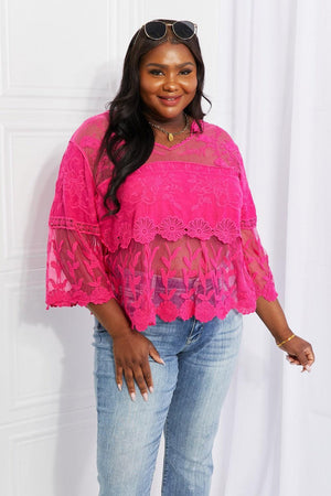 Breezy Sheer Panels Plus Size Hot Pink Lace Top - MXSTUDIO.COM