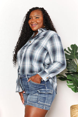 Brighten My Day Dropped Shoulder Plus Size Plaid Shirt - MXSTUDIO.COM