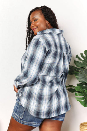 Brighten My Day Dropped Shoulder Plus Size Plaid Shirt - MXSTUDIO.COM