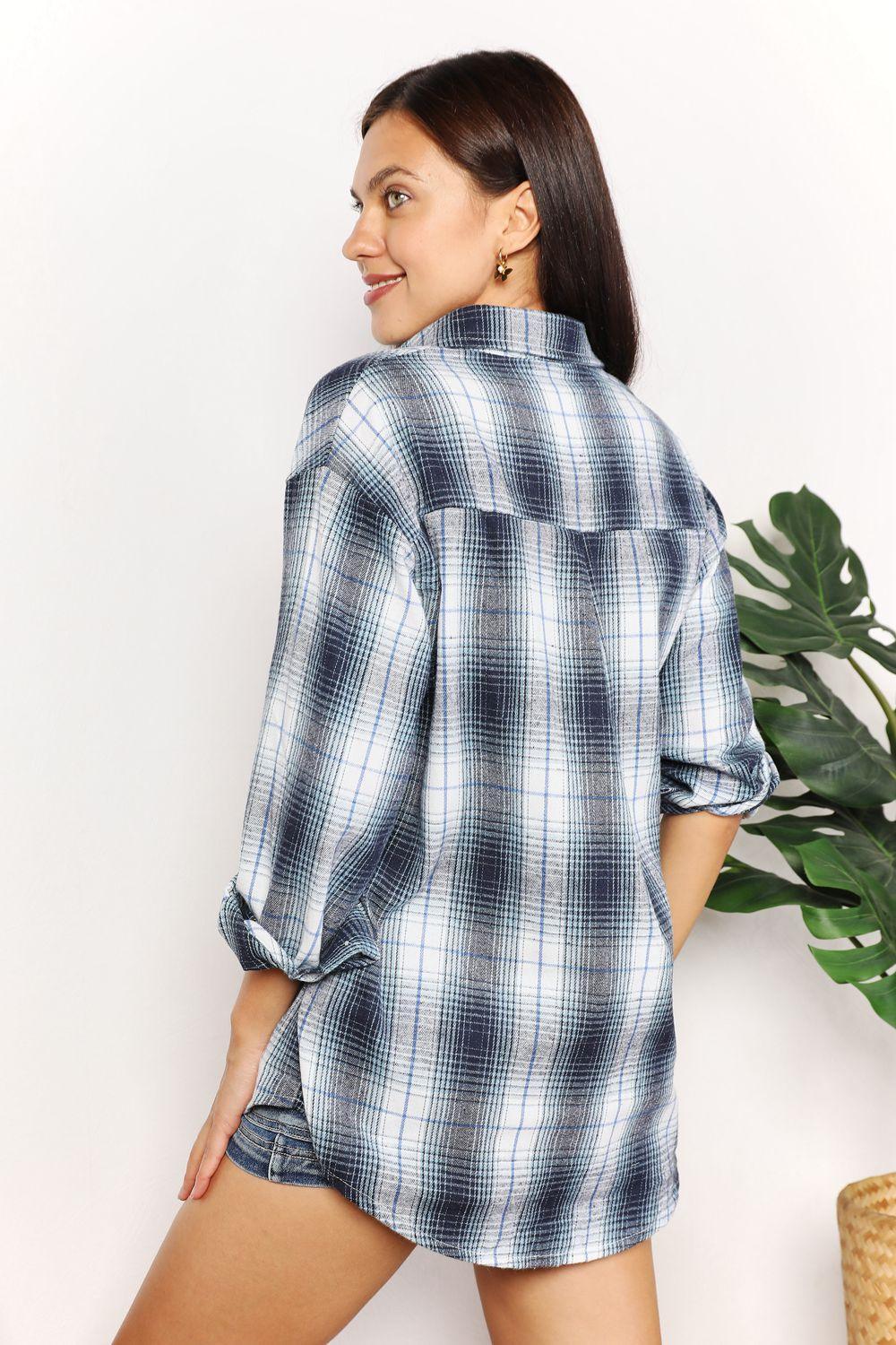 Brighten My Day Dropped Shoulder Plus Size Plaid Shirt - MXSTUDIO.COM