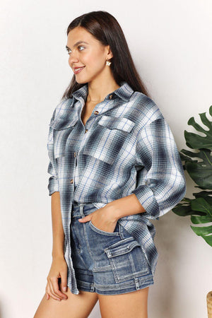 Brighten My Day Dropped Shoulder Plus Size Plaid Shirt - MXSTUDIO.COM