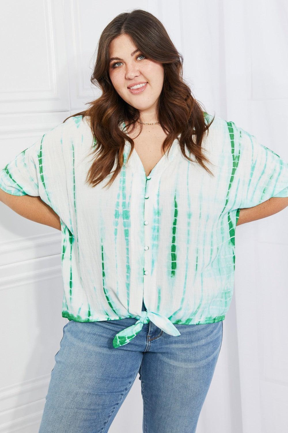 Buttoned Front Collared Plus Size Tie-Dye Top - MXSTUDIO.COM