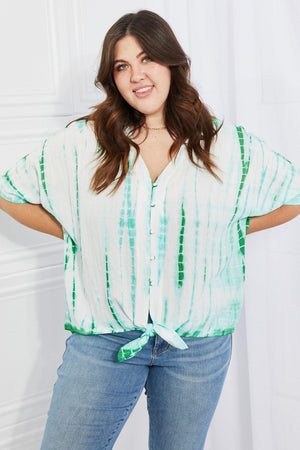 Buttoned Front Collared Plus Size Tie-Dye Top - MXSTUDIO.COM