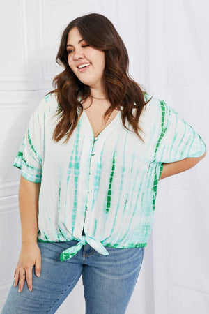 Buttoned Front Collared Plus Size Tie-Dye Top - MXSTUDIO.COM