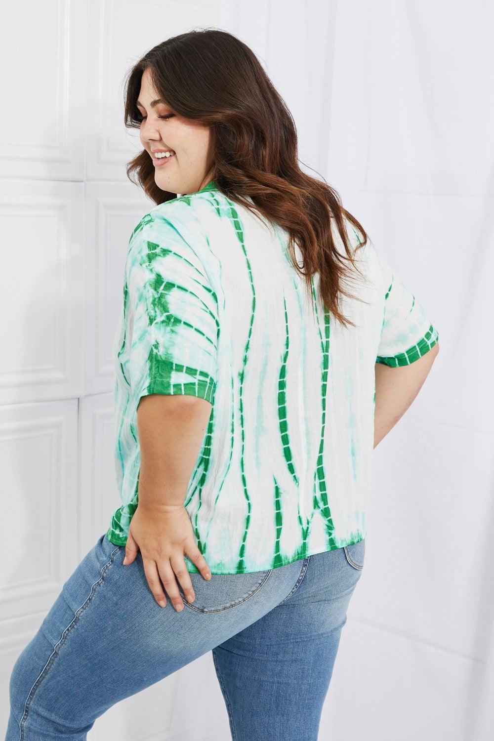 Buttoned Front Collared Plus Size Tie-Dye Top - MXSTUDIO.COM