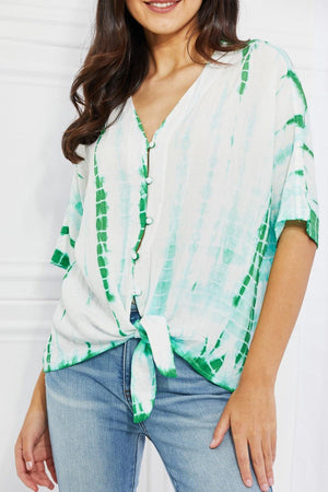 Buttoned Front Collared Plus Size Tie-Dye Top - MXSTUDIO.COM