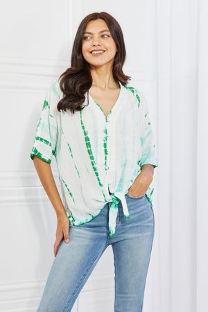 Buttoned Front Collared Plus Size Tie-Dye Top - MXSTUDIO.COM