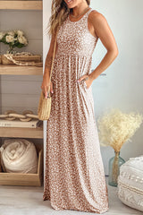 Optimal Flow Sleeveless Maxi Leopard Print Dress