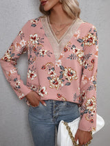 Bloom In Style V Neck Long Sleeve Floral Blouse