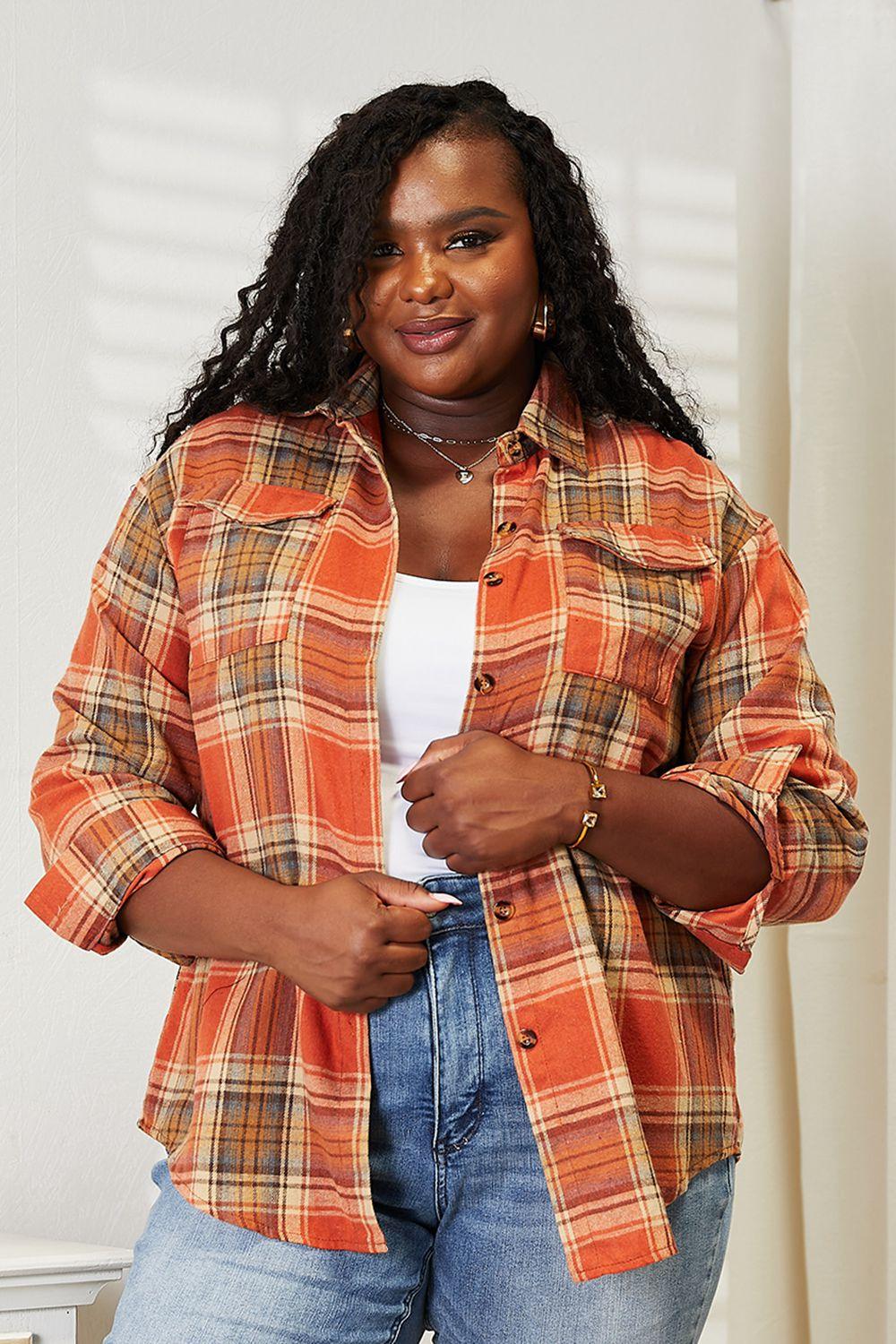 Brighten My Day Dropped Shoulder Plus Size Plaid Shirt - MXSTUDIO.COM