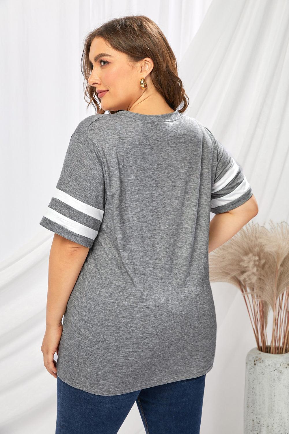 Captivating Striped Plus Size V-Neck T-Shirt - MXSTUDIO.COM