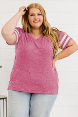 Captivating Striped Plus Size V-Neck T-Shirt - MXSTUDIO.COM