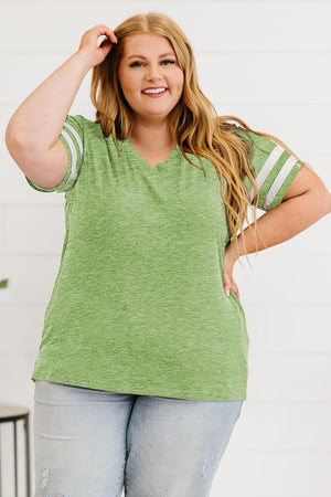 Captivating Striped Plus Size V-Neck T-Shirt - MXSTUDIO.COM