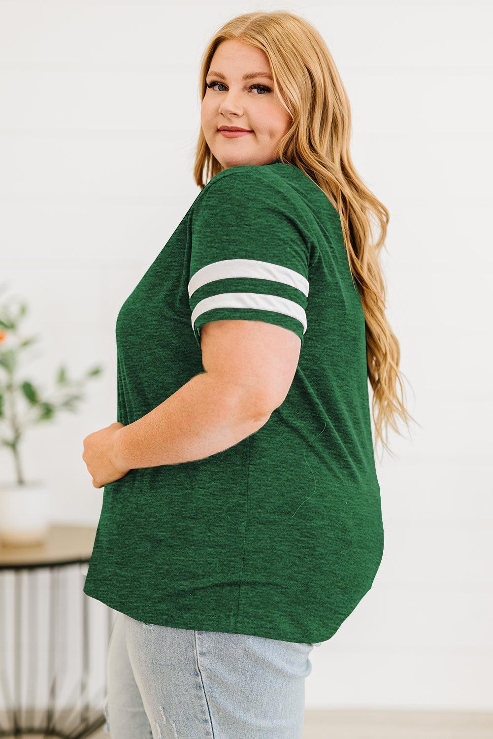 Captivating Striped Plus Size V-Neck T-Shirt - MXSTUDIO.COM