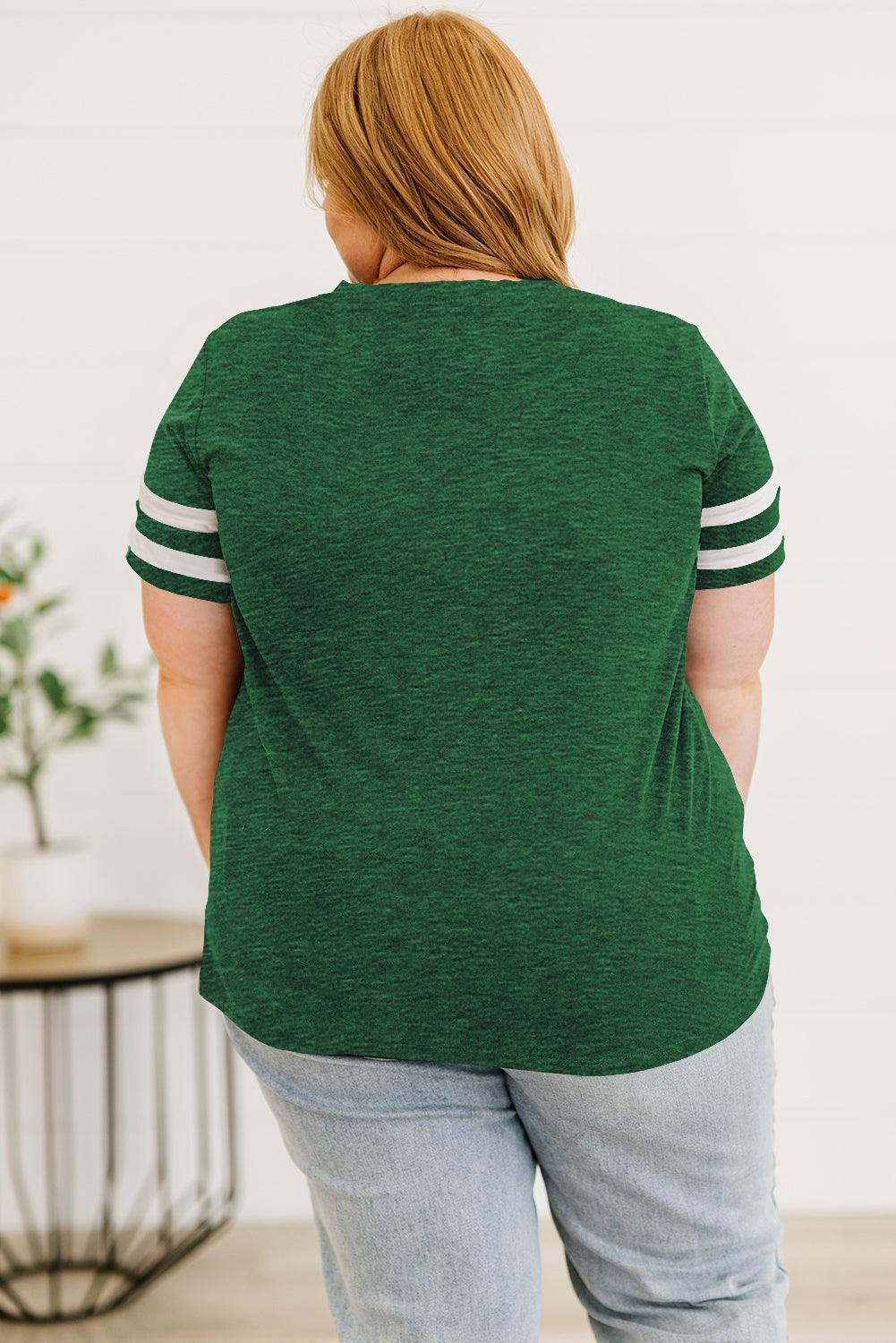 Captivating Striped Plus Size V-Neck T-Shirt - MXSTUDIO.COM