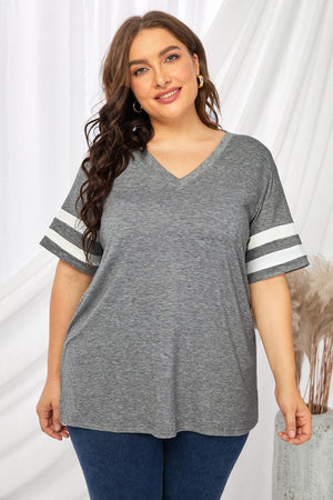 Captivating Striped Plus Size V-Neck T-Shirt - MXSTUDIO.COM