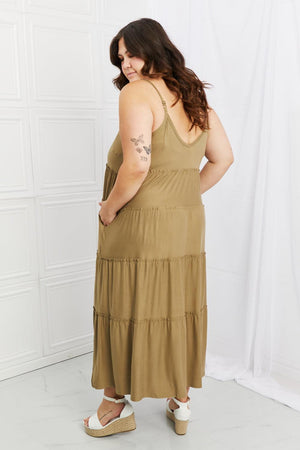 Casual Elegance Plus Size Tiered Khaki Maxi Dress - MXSTUDIO.COM