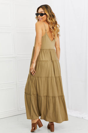 Casual Elegance Plus Size Tiered Khaki Maxi Dress - MXSTUDIO.COM