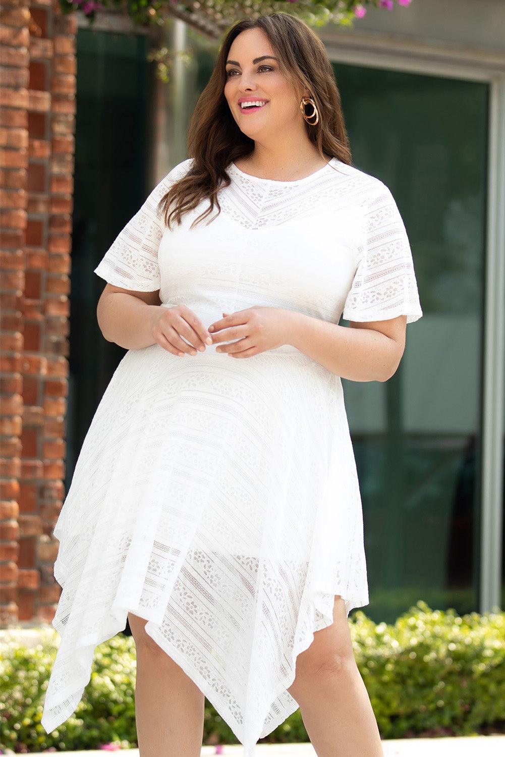 Celebrate Your Curves Plus Size White Lace Dress - MXSTUDIO.COM