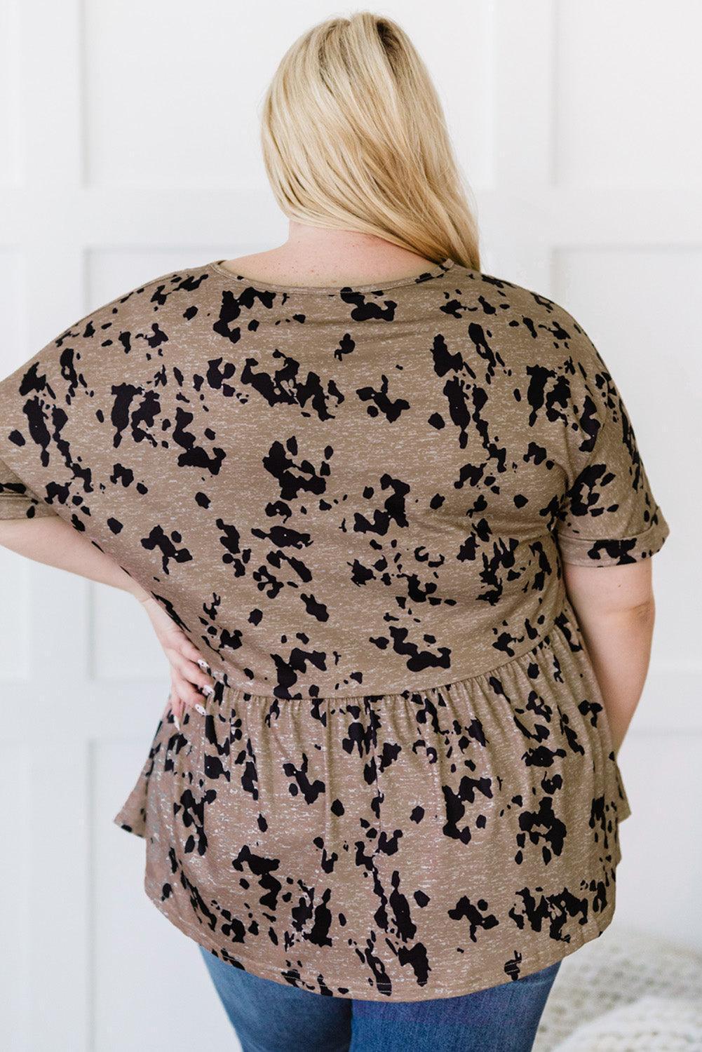 Charming Plus Size Printed Khaki Babydoll Top - MXSTUDIO.COM