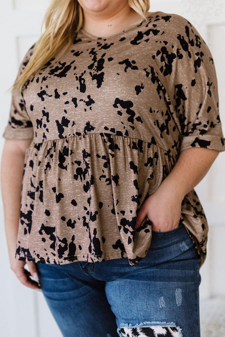 Charming Plus Size Printed Khaki Babydoll Top - MXSTUDIO.COM