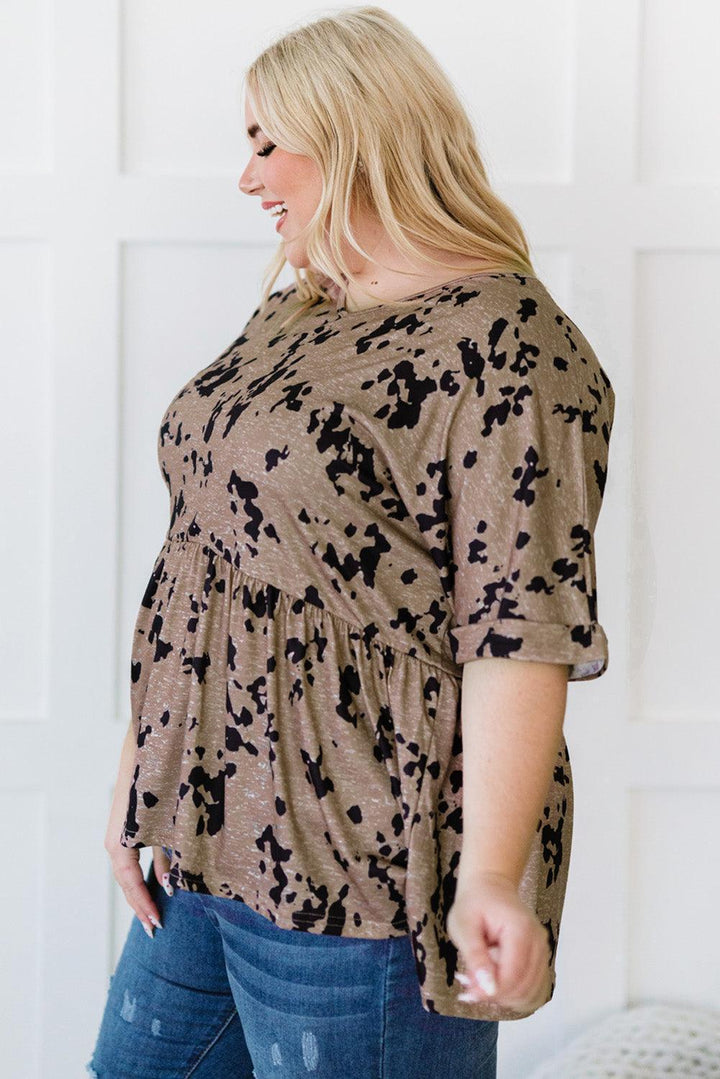 Charming Plus Size Printed Khaki Babydoll Top - MXSTUDIO.COM