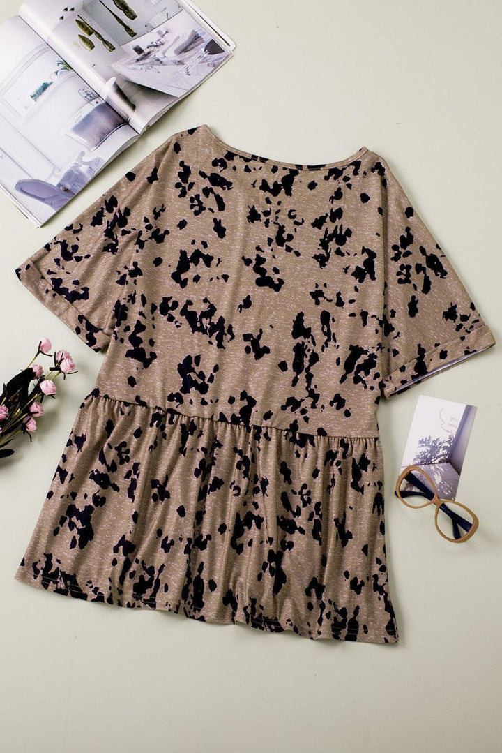 Charming Plus Size Printed Khaki Babydoll Top - MXSTUDIO.COM