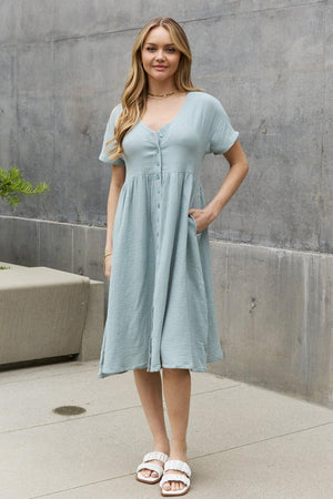 Charming Short Sleeve Plus Size Button Front Dress - MXSTUDIO.COM