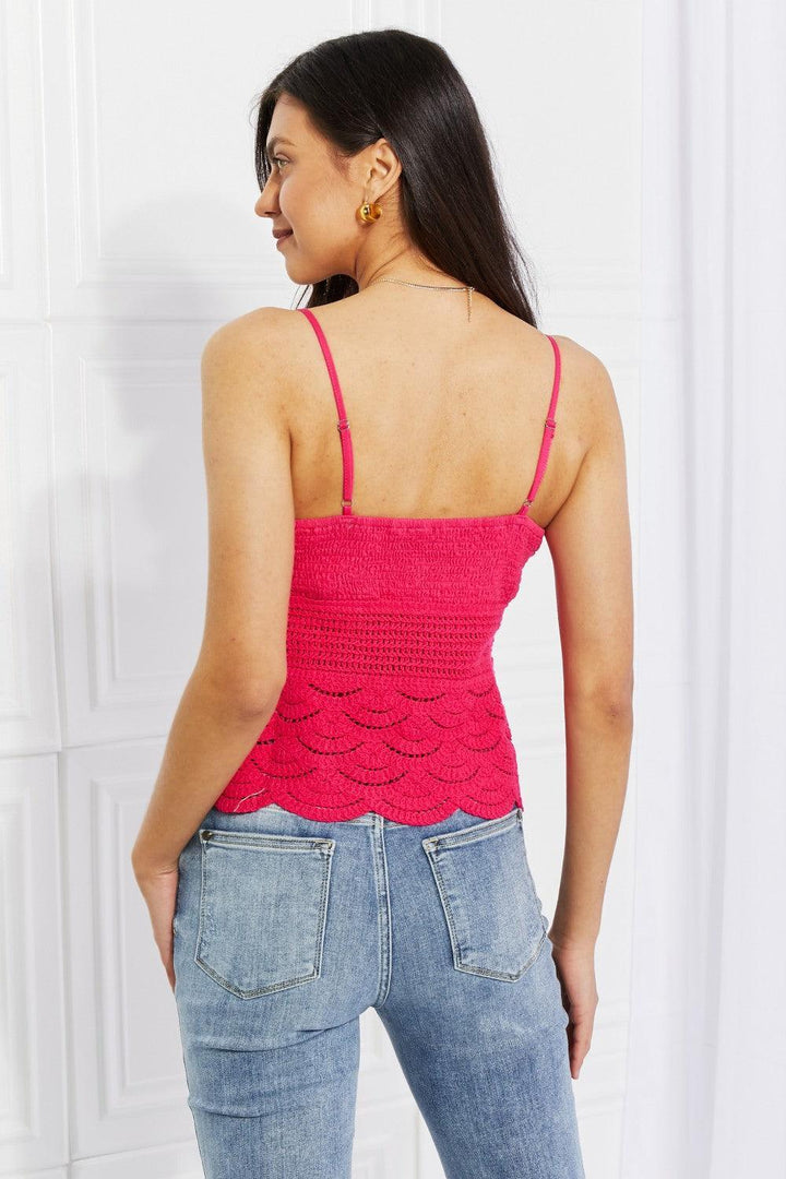 Charming Sleeveless Hot Pink Plus Size Crochet Lace Top - MXSTUDIO.COM