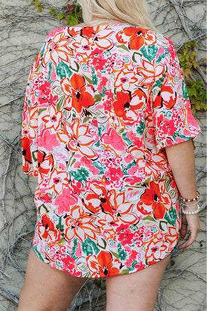 Cheerful Half Sleeve Plus Size Floral Top - MXSTUDIO.COM